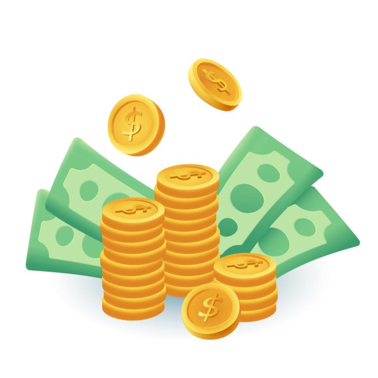 Gold Coins And Banknotes 3d Cartoon Style Icon